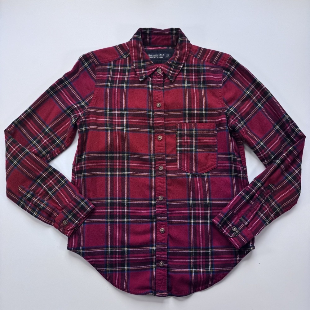 ABERCROMBIE & FITCH Soft Flannel Shirt Womens X-Small Red Plaid Classic